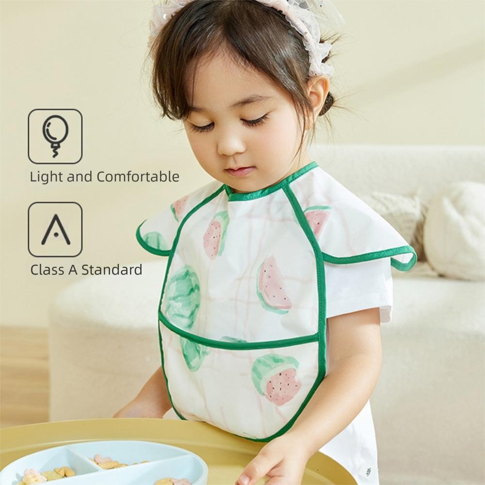 Cartoon Print Baby Bibs Oil Proof Drawing Apron Simple Feeding Bib  for 0-3 Years