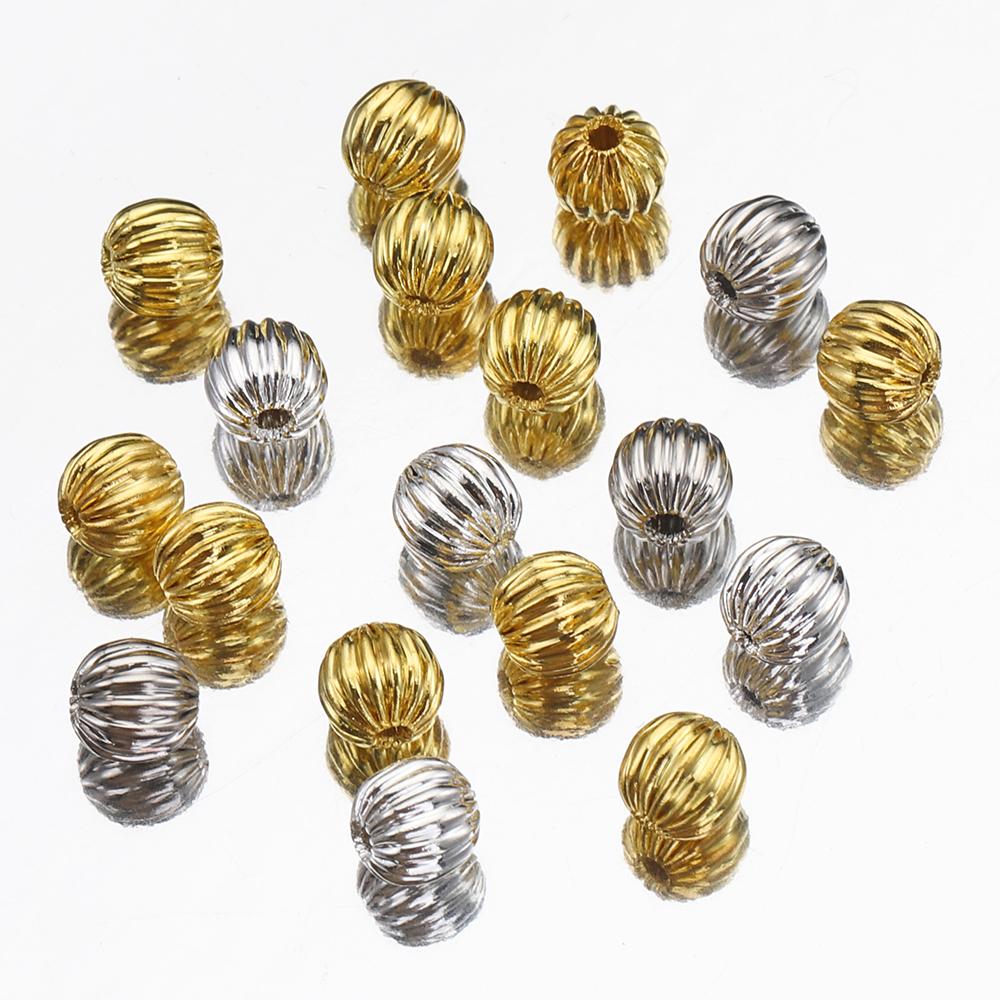 50pcs 3-8mm Copper Spacer Beads Pumpkin Stripe Round Stopper Spacer Beads for Bracelet Necklace Jewelry Making DIY Wholesale