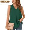 Women's Fashion Casual Solid Color Print Sleeveless V Neck Blouses & Shirts