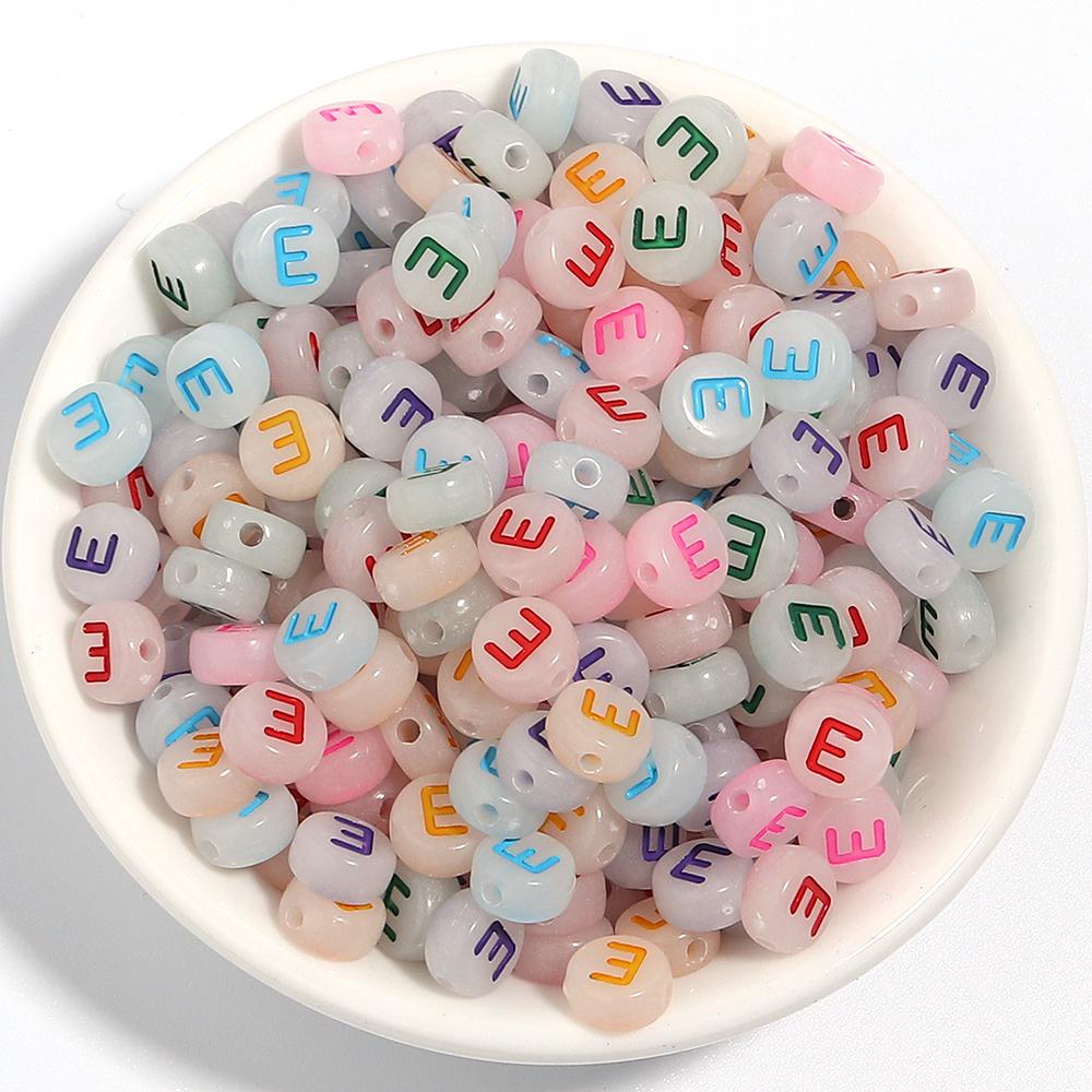 100Pcs/Lot 7mm Acrylic Luminous Beads Translucent Colorful Letter A-Z Flat Round Beads Diy Fashion Bracelet Necklace  Jewelry