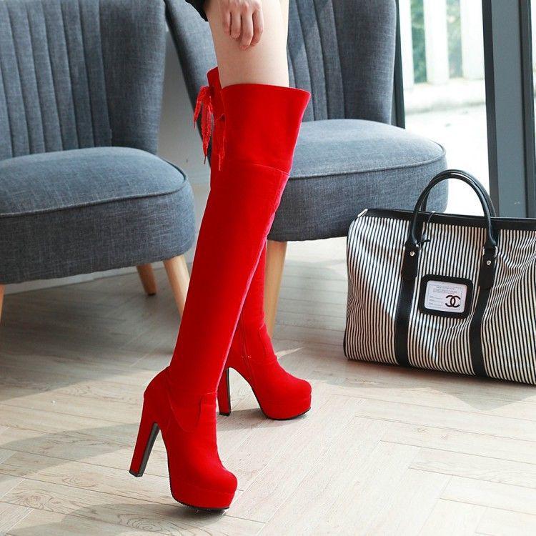 

Красные свадебные ботфорты на массивном каблуке для женщин 38 красный
