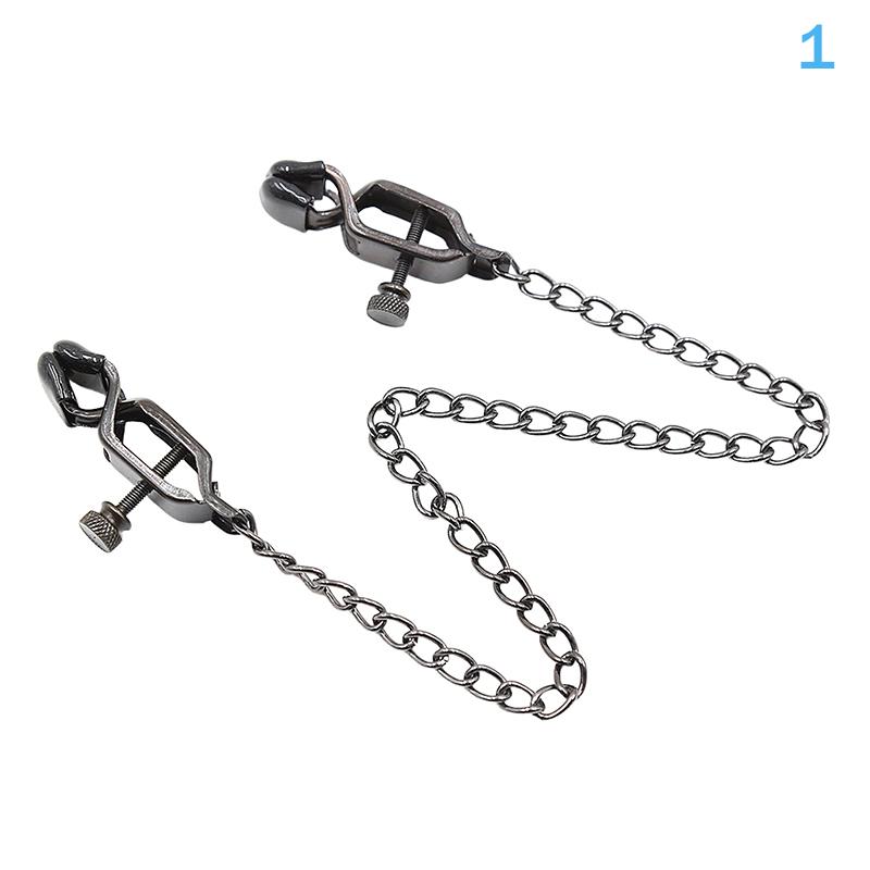 Alloy Nipple Clamp Set for Couples with Chain Breast & Labia Stimulation Massager Adult Bondage Game for Women's Sensation Play