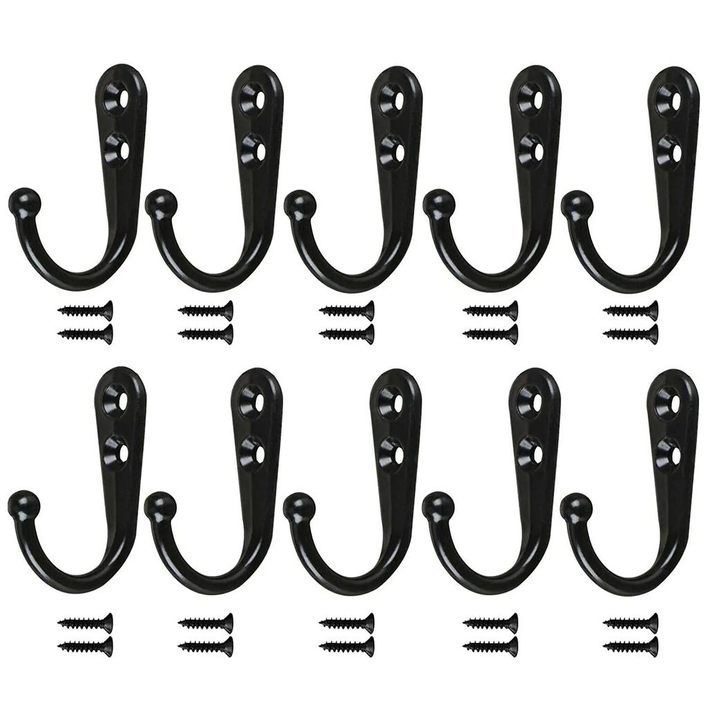 10pc Mini Bronze Wall Mounted Single Coat Hanger Hook Rustic Robe Hook Black Metal Towel Hook Vintage Hanger for Hat Key Closet