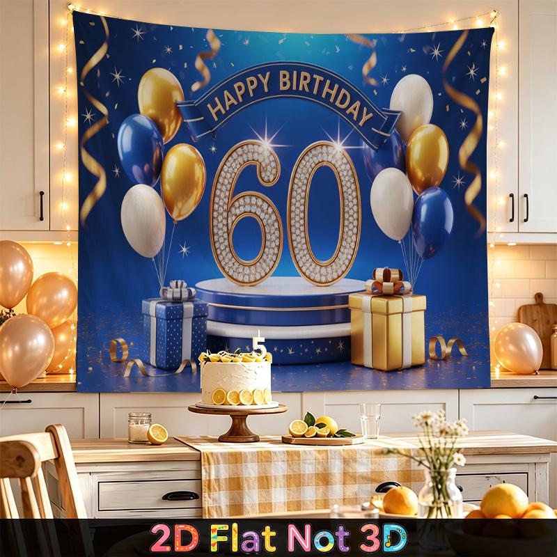 Gold 60th Balloon Birthday Backdrop 1pc - Celebration Decor