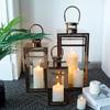 Set of 3 Rose Gold Metal Iron Glass Candle Holders Metal Wind Proof Candle Lanterns for Wedding Decor
