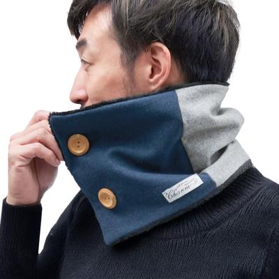 CHARM Neck Warmer X Stylish and Warm for Fall and Winter Ultra-Lightweight Button-Down Boa-Lined [Free Size/Gray Navy]