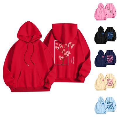 Damenmode Damen Leichter Langarmpullover mit Taschen Preppy Graphic Hoodie