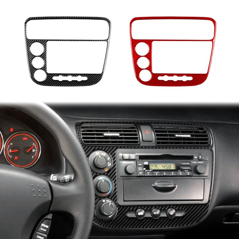 Real Carbon Fiber Compact Disc Panel Car Interior Accessories Cover Sticker Automotive Trim For Honda Civic 2003-2005