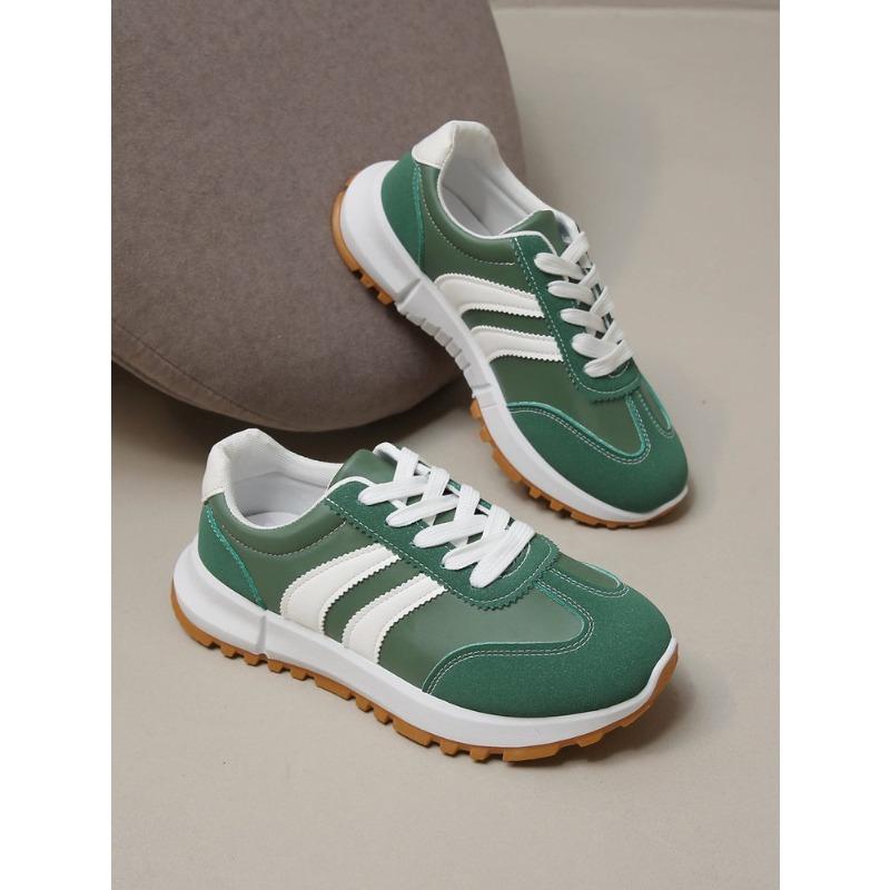 Women's Plus Size Round Toe Color Block Stripe Lace Up Casual Sneakers Autumn New Shoes