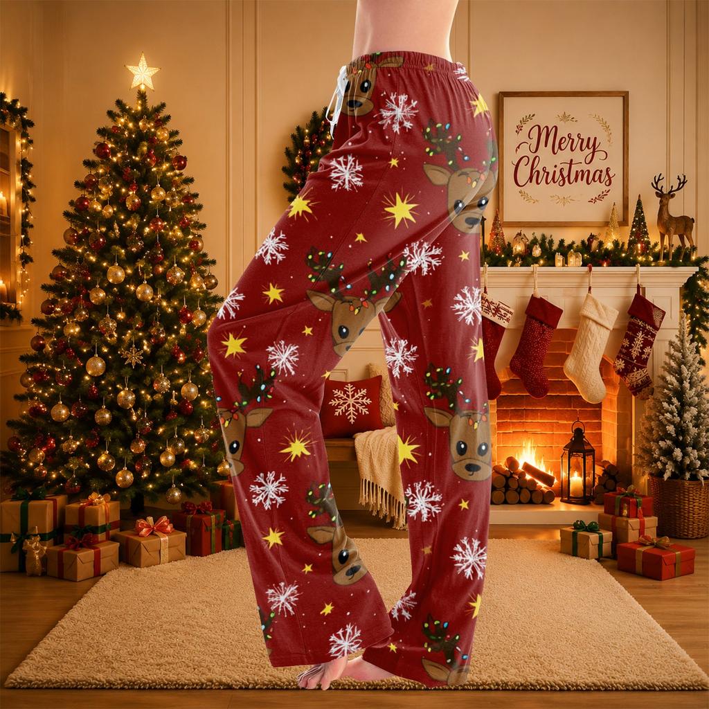 Festive Women's Christmas Print Waist Casual Pants for Holiday Party