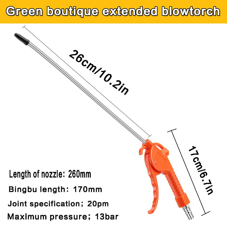 Air Blow Gun with 4" and 10.2" Long Angled Nozzle, Long Reach Industrial Air Blow Gun, Pneumatic Air Compressor Cleaning Tool