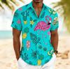 Men's Flamingo Tropical Fruit Print Short Sleeve Shirt, Spring Summer Fun Hawaiian Vacation Blouse, Loose Casual Top