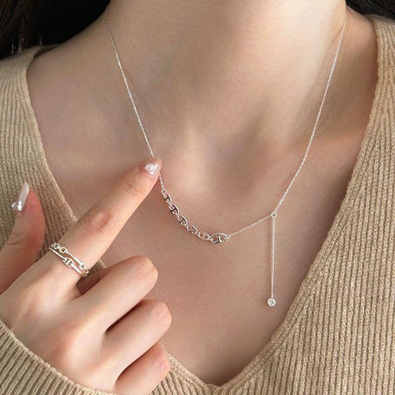 Pig nose chain fringed necklace women's versatile simple fashion fringed round flash zirconium collarbone chain
