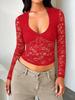 2026 Sexy Slim Fit Lace Hollow-Out Long Sleeve Top for Women