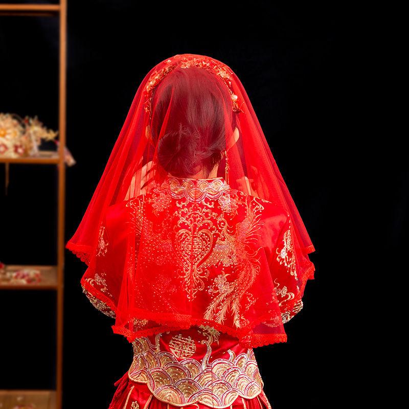 Red Translucent Bridal Veil for Chinese Wedding Xiuhe Dress