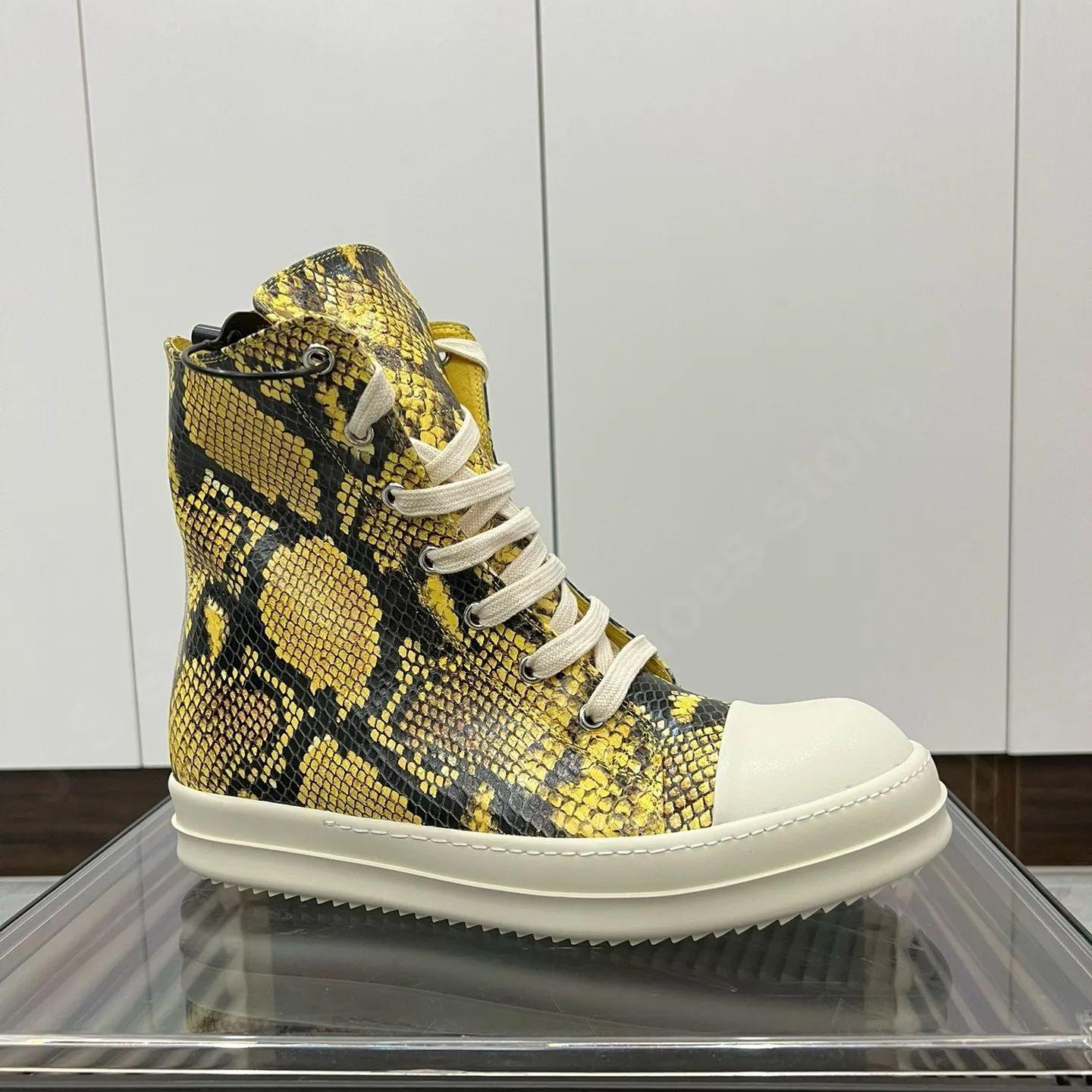 

R-o Мужские кроссовки Желтая кожа питона Высокие кеды на шнуровке Женская повседневная обувь Ботинки Кроссовки на молнии Желтые ботильоны из коровьей кожи 48 жёлтый