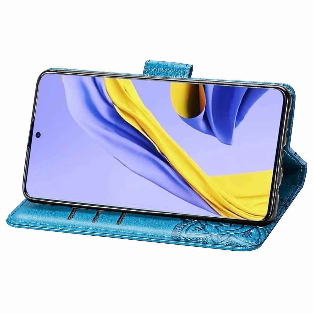 For Samsung Galaxy A51 4G SM-A515 Imprinted Butterfly Pattern Anti-scratch Phone Case PU Leather Stand Wallet Cover with Strap