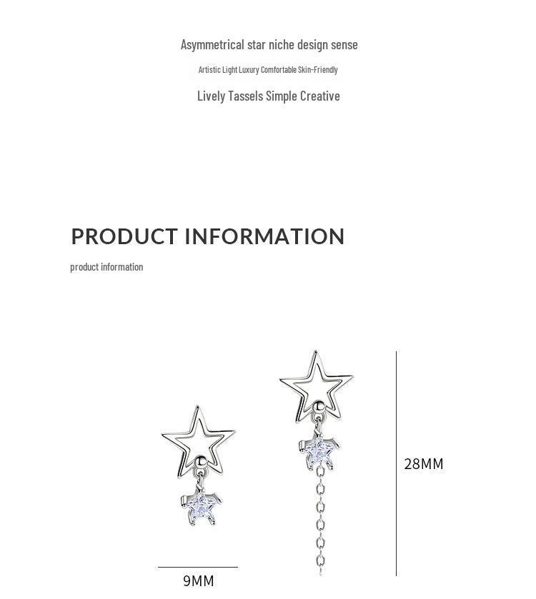 Asymmetrical Korean Style Star Tassel Stud Earrings for Women - Retro Fashion Hip Hop Jewelry