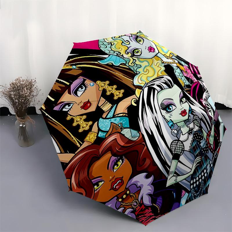 Monster High, Characters- Automatic Opening and Closing, 8-rib Structure Portable Umbrella, Suitable for Men and Women in All Seasons - Perf