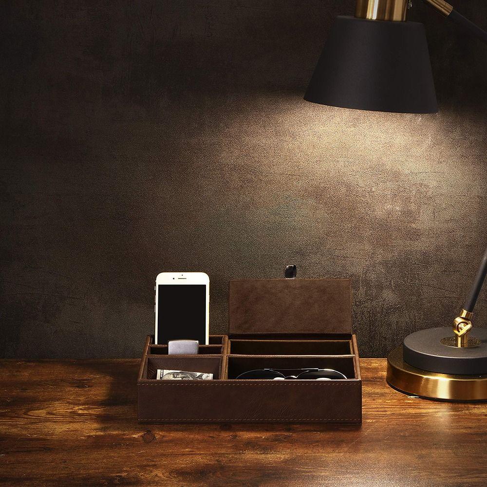 Protective Men's Valet Tray PU Leather Display Storage Tray Durable Desk Organizer Box Keys