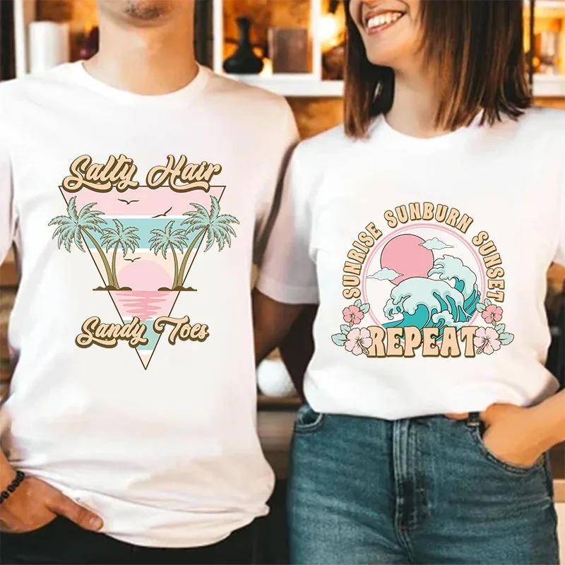 Fashion Women's T-shirt Summer Beach Print Cute Short Sleeve Ladies Fashion Casual Summer Women's T-shirt Graphic