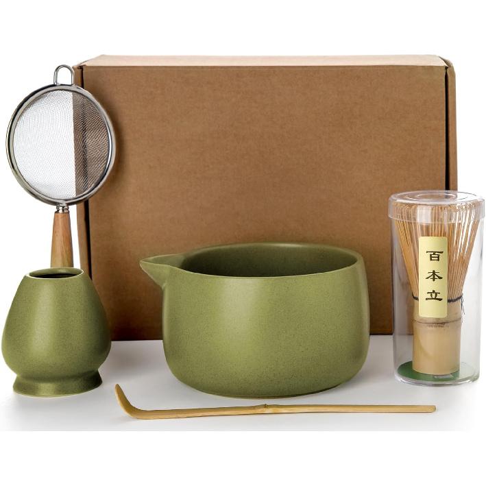 20OZ Matcha Whisk Set - 5PCS Japanese Tea Set Includes Matcha Bowl with Spout, Bamboo Whisk with Ceramic Holder, Bamboo Scoop and Sifter, Matcha Kit