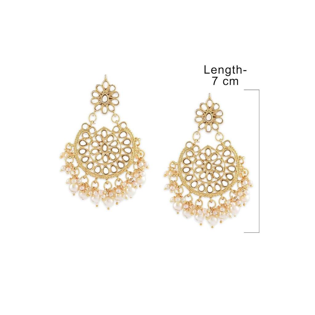 Tone Kundan & Pearls Dangle Earring For Women