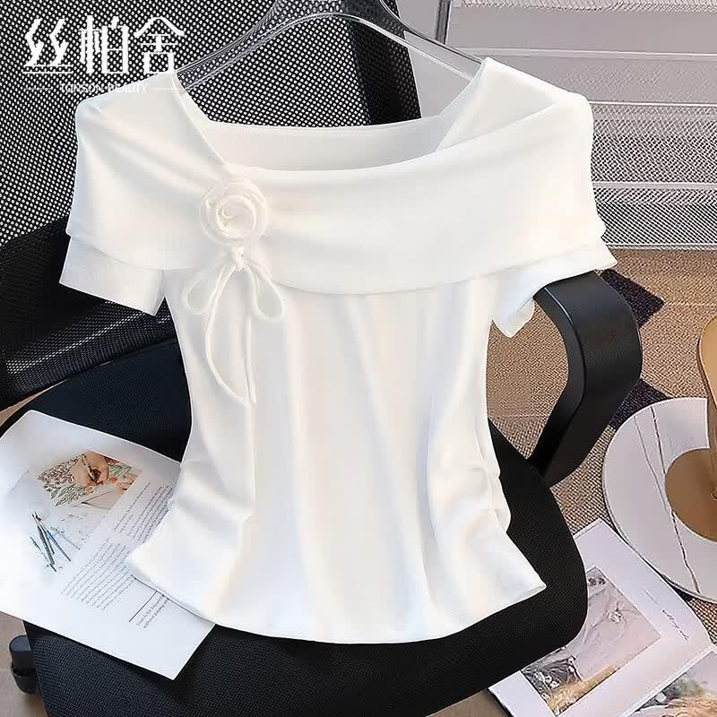 Women s Slim Fit Square Neck Short Sleeve T-Shirt L