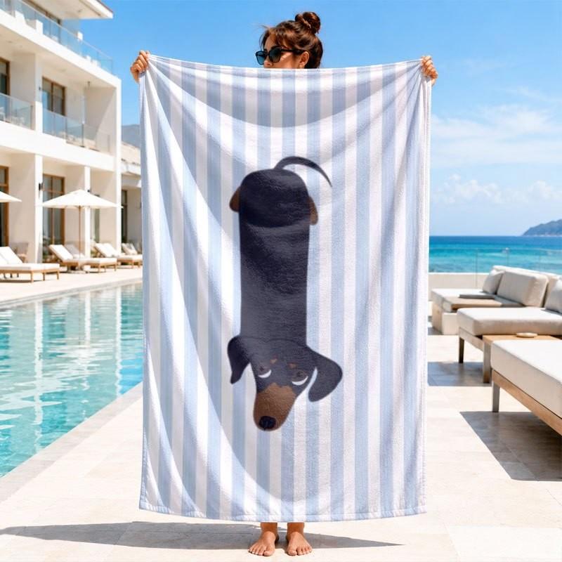 Italian Summer Doodle Style White Base La Dolce Vita Seafood Fruit Cocktail Hibiscus Line Drawing Print Quick Dry Beach Towel
