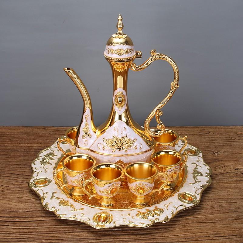 Elegant Zinc Alloy Shot Glass Set With Decanter - 8-Piece European Style Barware Whiskey Vodka Sake