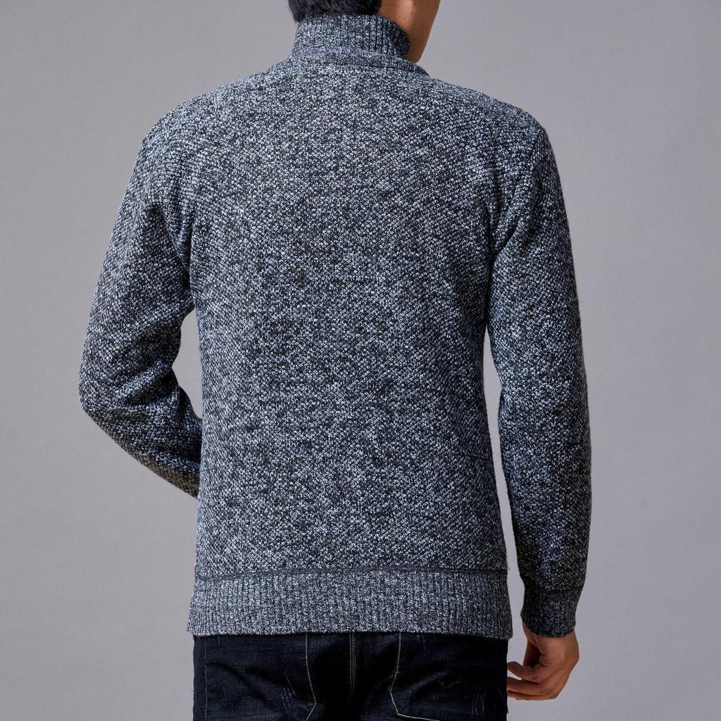 Men's Winter Stand-Up Collar Knitted Cardigan: Loose, Plus Velvet, Big Size, Fashionable, Casual Coat