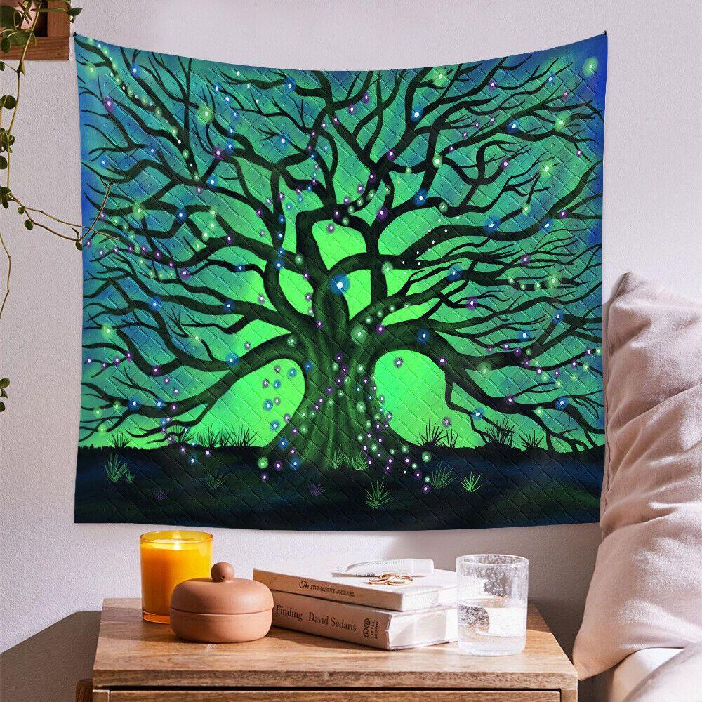 tapestry green tree mandala psychedelic trippy 75x100 чёрный