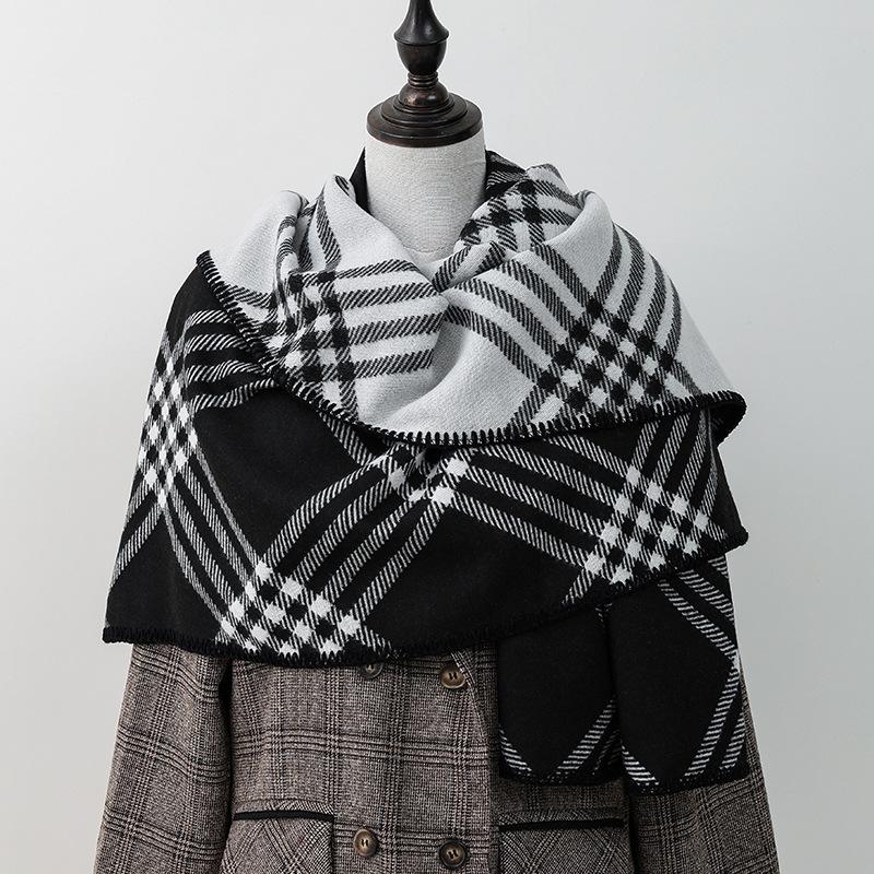 Double sided Plaid Scarf for Women Winter Warm Wool Scarf  Autumn and Winter Korean Style Cashmere Scarf with Atmosphere