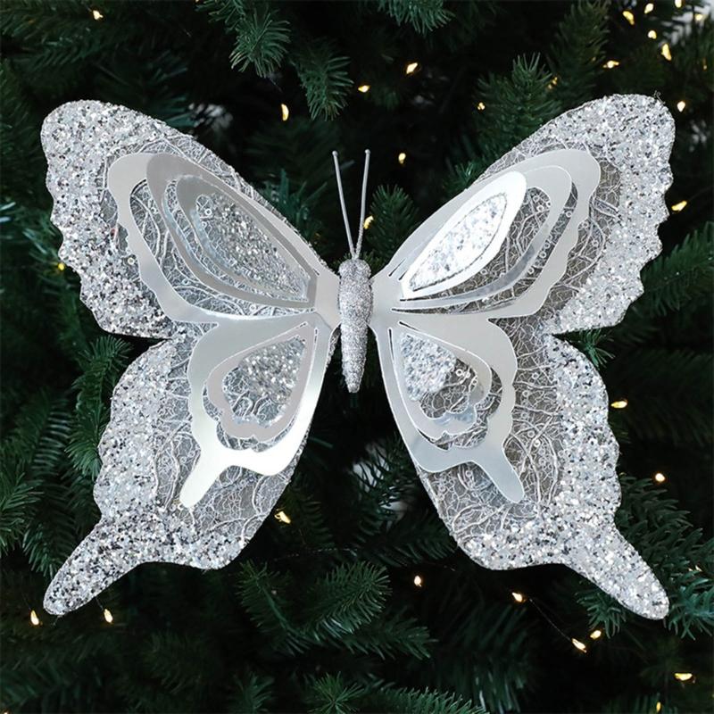 Shatterproof Sequins Butterfly Decorations For Christmas Tree 25Cm Glittering Wing Indoor Outdoor Festival Party Supplies