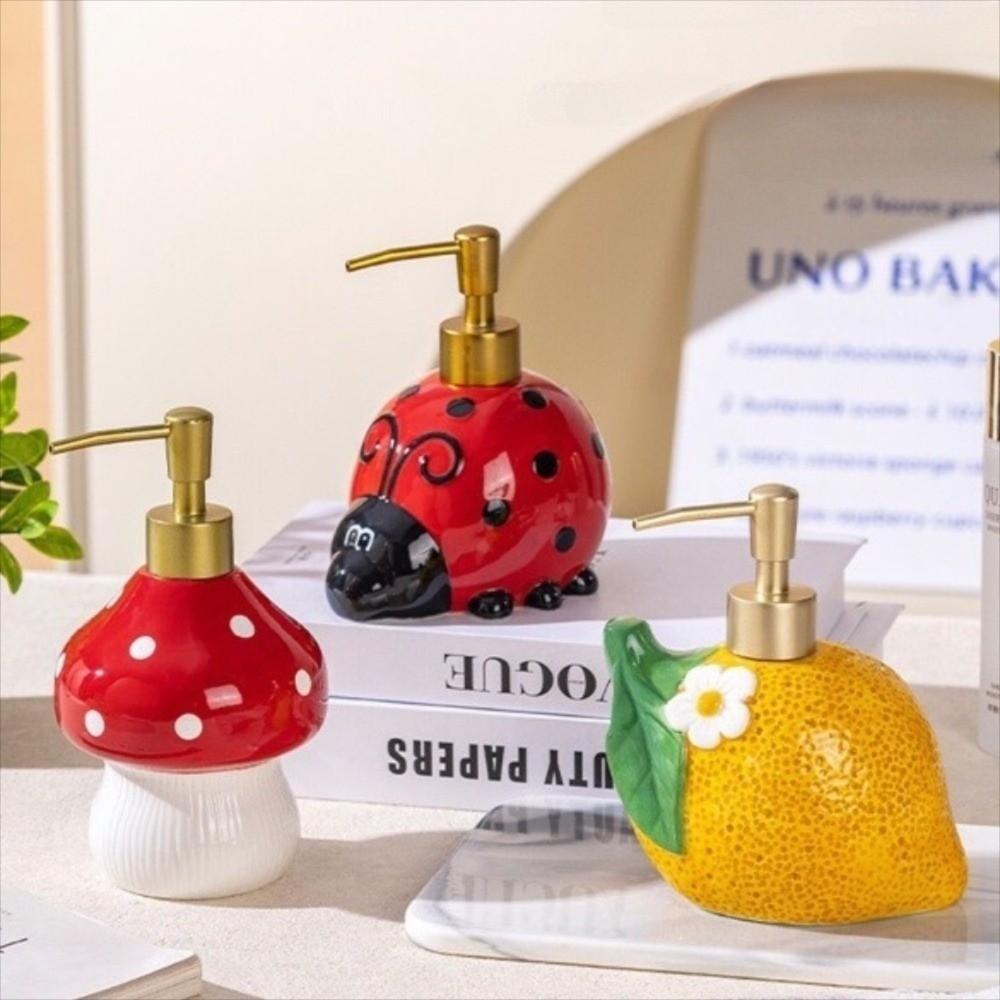 Large Capacity Ceramic Soap Dispenser Decorative Lemon Mushroom Pump Bottle  Countertop