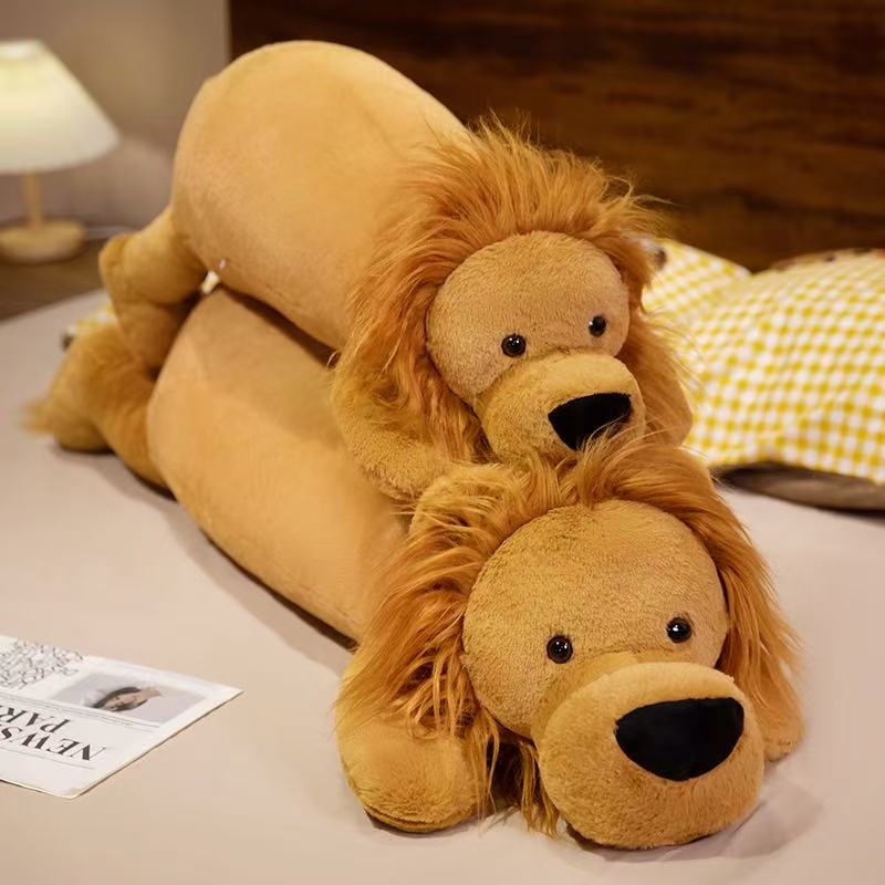 Kawaii Lion Plush Toy Long Sleep Pillow Cute Soft Stuffed Lions Fluffy Doll Sofa Cushion Nap Sleeping Plushie for Birthday Gift