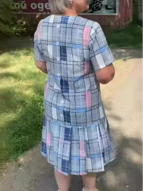 Rochie Europeană Americană cu Imprimeu A-line Mărimi Mari - Subțiază, Gât Rotund, Mânecă Scurtă