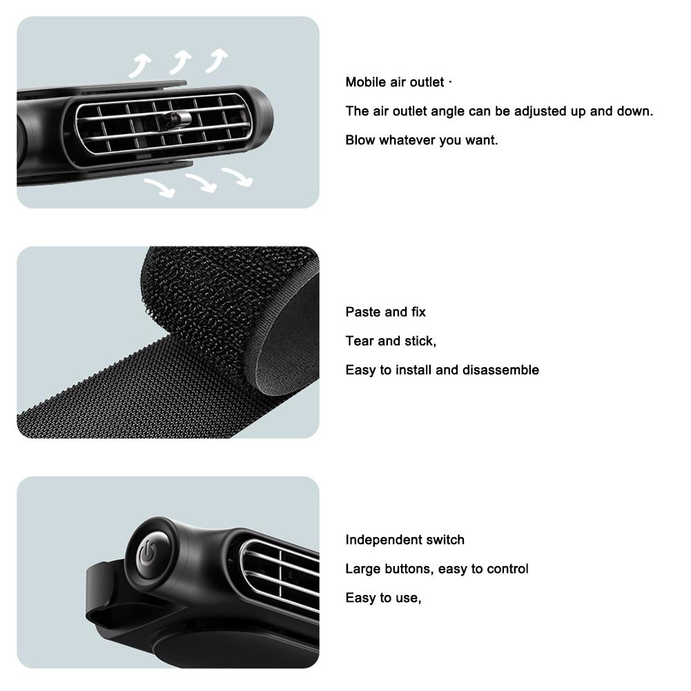 Portable Car Seat Fan 3 Speeds Adjustable Car Headrest Cooling Fan 3000mAh Car Rear Backrest Fan Car Interior Accessories