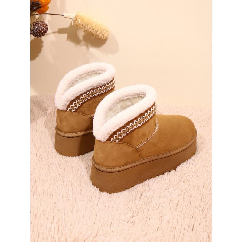 Botas Cortas de Nieve para Mujer de Talla Grande con Suela Gruesa Estilo Étnico Nuevas Botas de Tobillo de Algodón Cálidas para Invierno