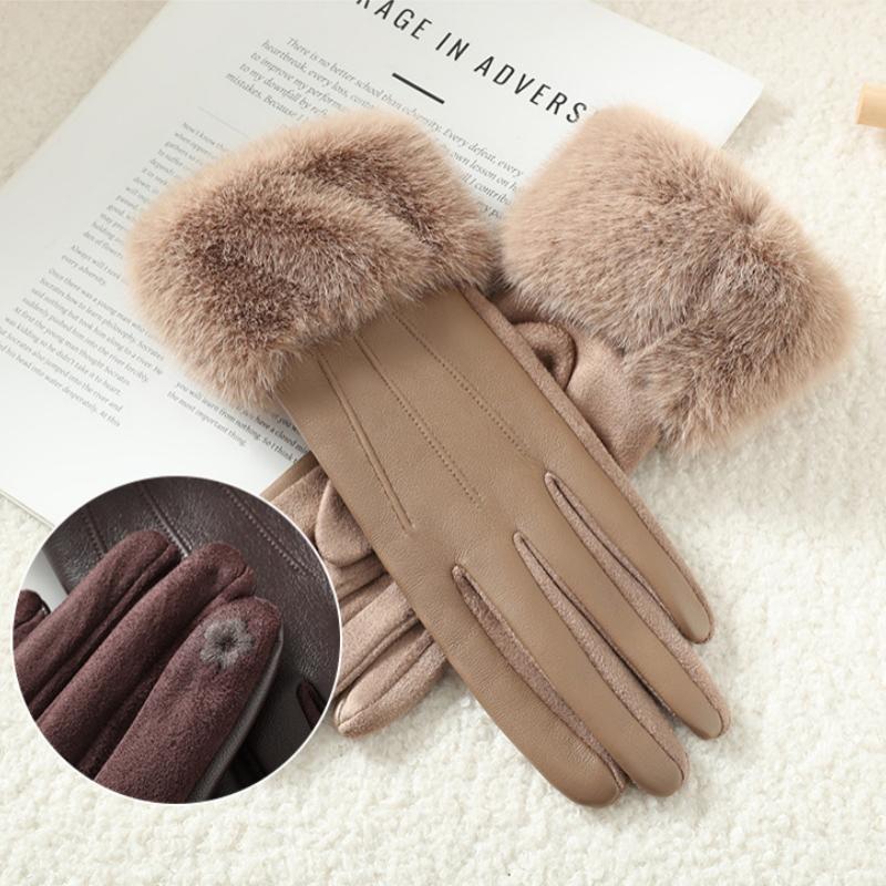 Luxury Winter Ladies Gloves Soft Faux Fur Trimmed Cuffs Warm Thick Windproof Gloves Outdoor Elegant Gloves Winter Accessories
