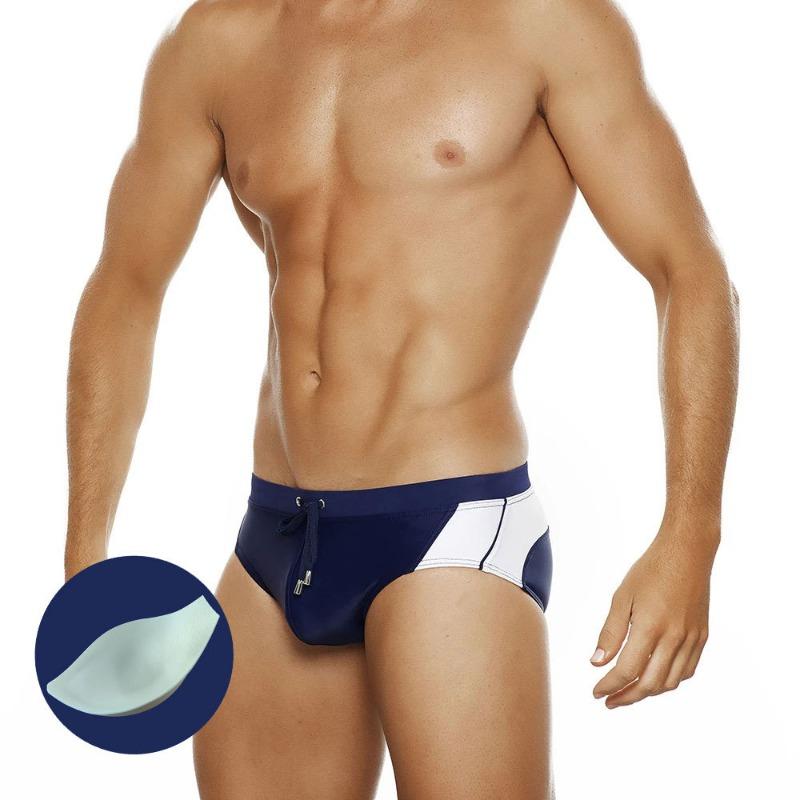 UXH men's new summer fashion color matching triangle swimming trunks with cup anti-light three-dimensional, triangle beach shorts