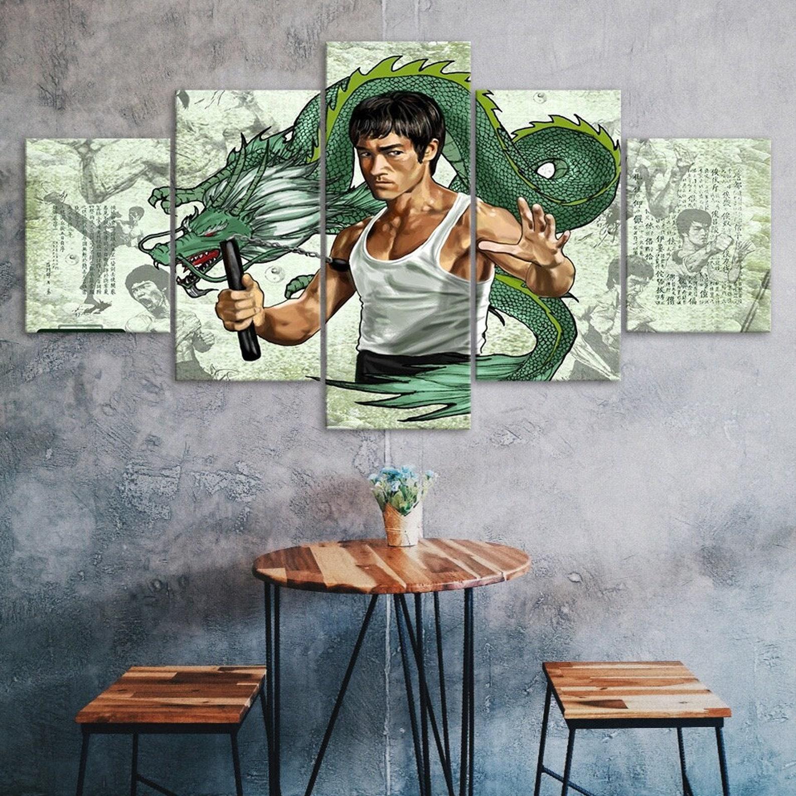 

Kung Fu Master Martial Arts Motivation Vintage Dragon 5 Piece Five Panel Wall Canvas Print Modern Art Poster Home Decor Gift For Him Her 20X35 20X45 20X55CM