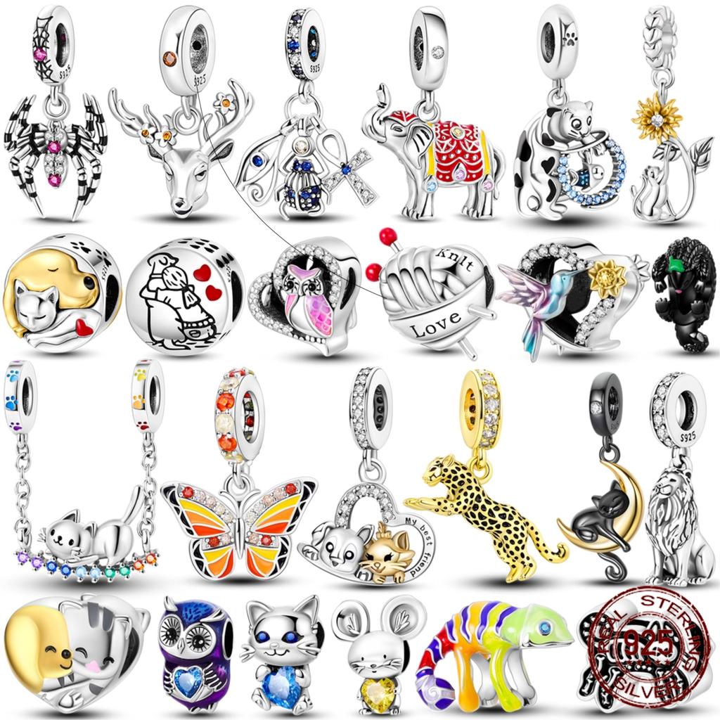 Real Copper Colorful Charms Beads Elk Elephant Scarab Cross Pet Cats Dogs Dangle Original Accessories Bracelets Jewelry