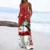 Women's Christmas Print Solid Wide Leg Strapless Tank Pocket Casual Onesie