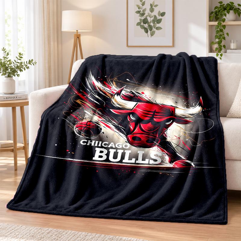 Chicago Bulls Flannel Throw Blanket Soft Warm Cozy For Sofa Bed Indoor Home Bedroom Use