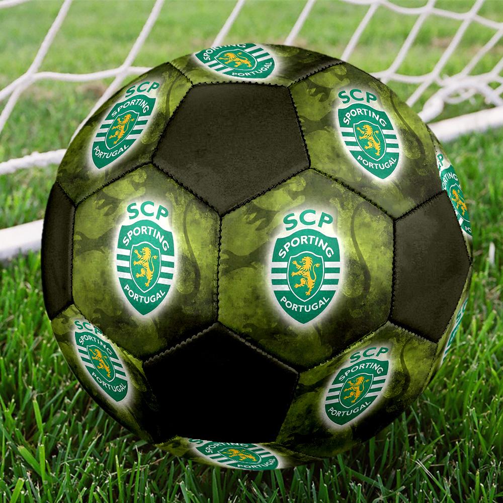 Pallone Calcio a 5 Sporting FC Colorato Per Tutte le Età Misura 5 Cucito a Macchina PVC Pronto per la Competizione Resistente Alta Rimbalzabilità