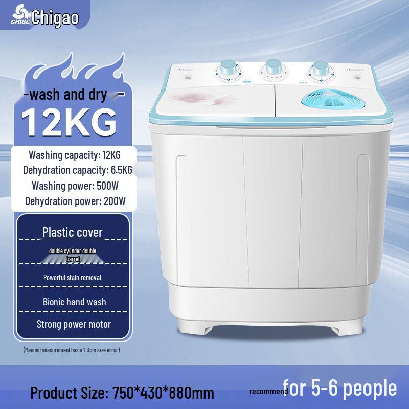 Dual Tub Semi-Automatic Washing Machine, 10kg Large Capacity for Dorms & Rentals