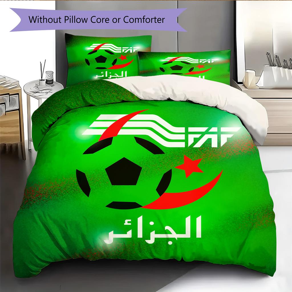 Algerien Nationalmannschaft Muster Bettwäsche Bettdecken-Set Heimdekoration Geschenk (1 Bettbezug + 2 Kissenbezüge (ohne Füllung))
