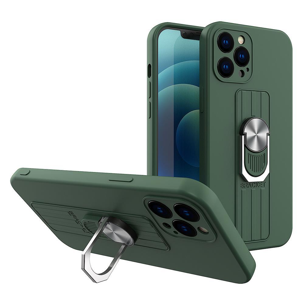 Samsung Galaxy A22 4G Dark Green Silicone Ring Case with Finger Grip and Stand
