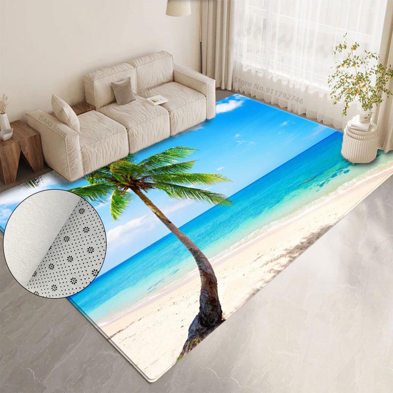 

Ковер с тропическим пейзажем в гостиной, пляжная пальма, ковер для спальни, ковер, декор для комнаты, коврик для ванной комнаты, нескользящий 160x200cm 1pcs